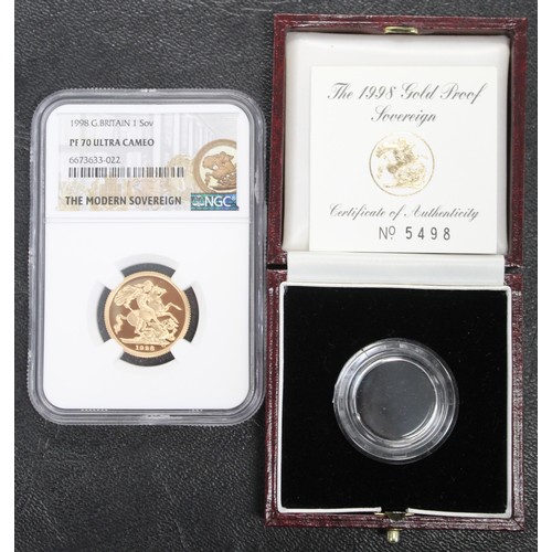 104 - NGC PF70 Ultra Cameo, 1998 Proof sovereign, Elizabeth II. Obverse portrait by Ian Rank-Broadley. As ... 