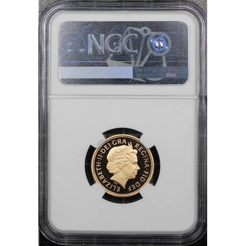 107 - NGC PF70 Ultra Cameo 2010 Proof sovereign, Elizabeth II. Obv. portrait by Ian Rank-Broadley. As stru... 