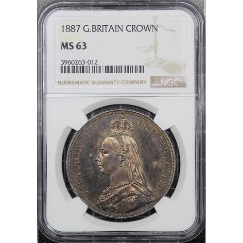 71 - 1887 Crown, NGC MS63, Victoria. Obv. Jubilee bust, Rev. St. George & Dragon. Deeply but attracti... 