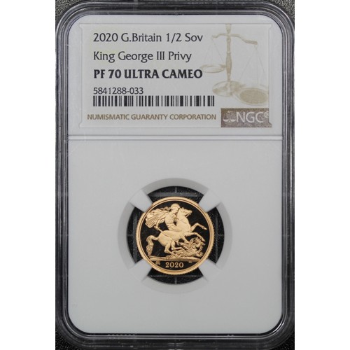 86 - NGC PF70 Ultra Cameo 2020 Proof half sovereign, Elizabeth II. GR privy in exergue commemorating the ... 