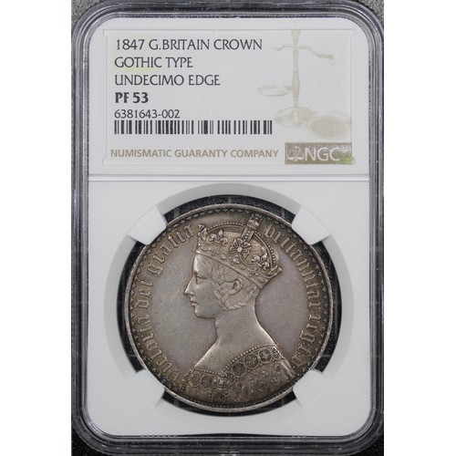 70 - 1847 Gothic Crown, NGC PF53, Victoria. Edge UNDECIMO. One of Great Britain's signature coins and alw... 