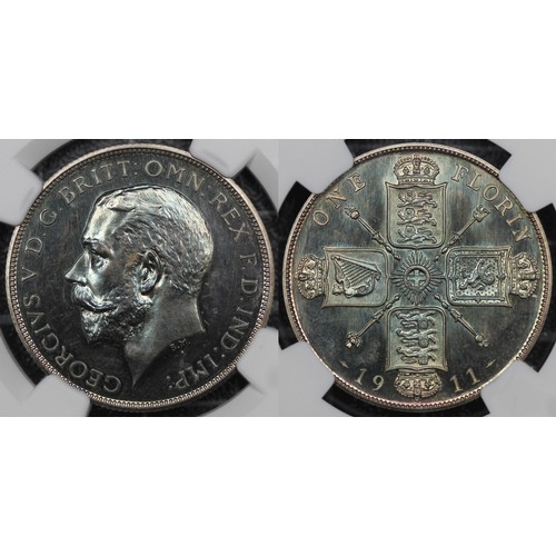 61 - 1911 Proof Florin, NGC PF64, George V. Obv. bare head facing left, Rev. crowned cruciform shields wi... 