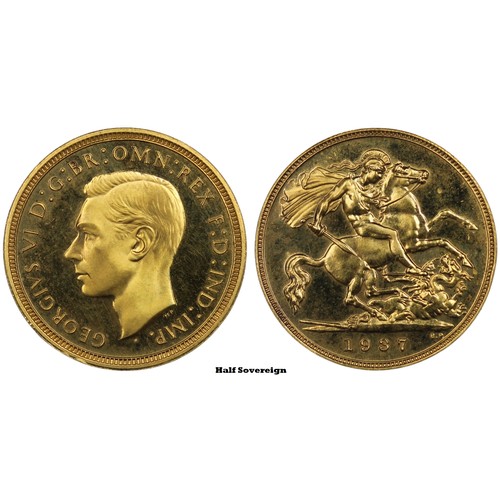 146 - 1937 Gold proof 4-coin set struck for the Coronation of George VI. The set comprises five pounds, tw... 