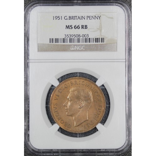 48 - 1951 Penny, NGC MS66RB, George VI. The key series date with a mintage of just 120,000. Scarce in all... 