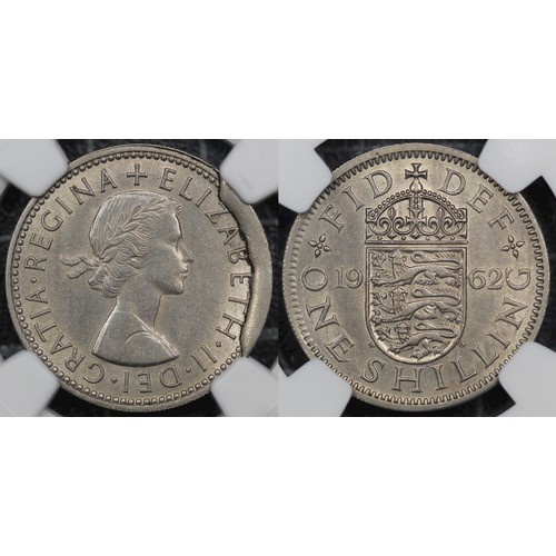 177 - 1962 Shilling, NGC Mint Error MS63, Elizabeth II. Features a spectacular die break to the obver... 