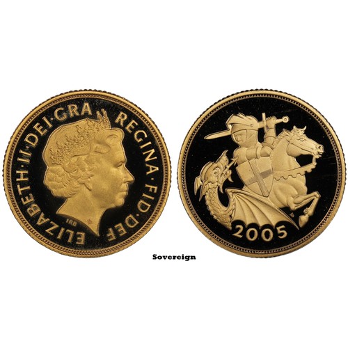 150 - 2005 4-coin gold proof sovereign set, Elizabeth II. Special reverse design with stylised St. George ... 