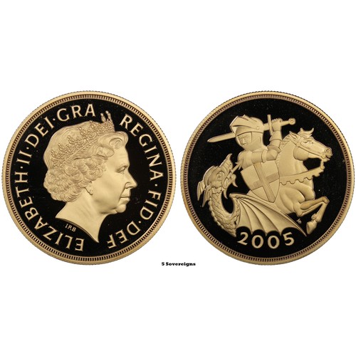 150 - 2005 4-coin gold proof sovereign set, Elizabeth II. Special reverse design with stylised St. George ... 