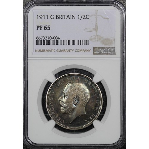 65 - 1911 Proof halfcrown, NGC PF65, George V. Similarly to the florin offered earlier the shimmering blu... 