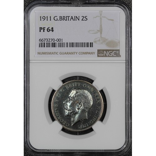 61 - 1911 Proof Florin, NGC PF64, George V. Obv. bare head facing left, Rev. crowned cruciform shields wi... 