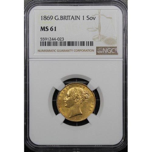 90 - 1869 Sovereign (Die #29), NGC MS61, Victoria. A lustrous and vibrant example, odd contact marks with... 