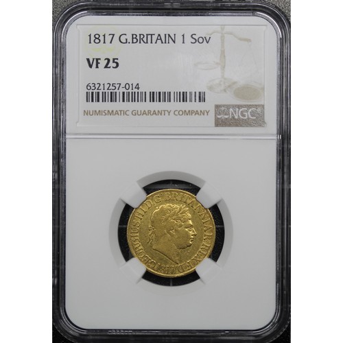 89 - 1817 Sovereign, NGC VF25, George III. The first year in the modern sovereign series and the first ap... 