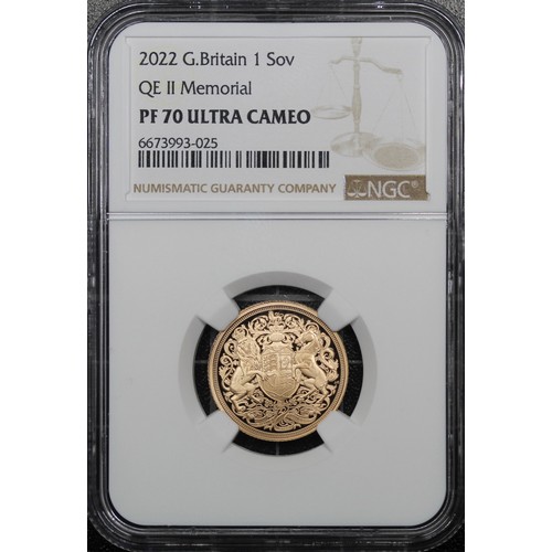 123 - PF70 Ultra Cameo 2022 Proof sovereign, Charles III. Memorial special reverse design by Jody Clark. A... 