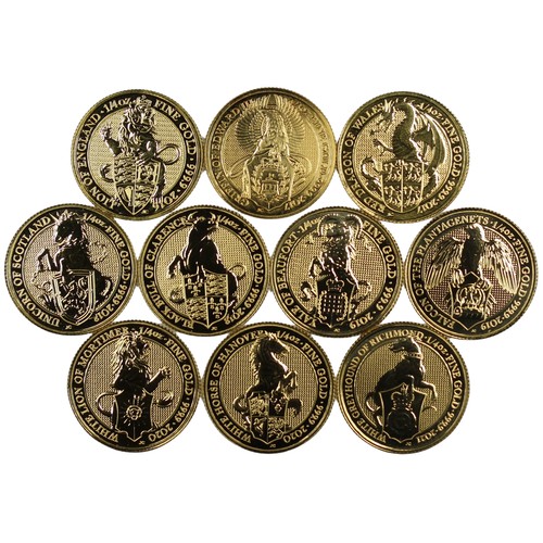 158 - A full set of 10 Queen's Beasts gold ¼oz coins, Elizabeth II. All business strikes and presen... 