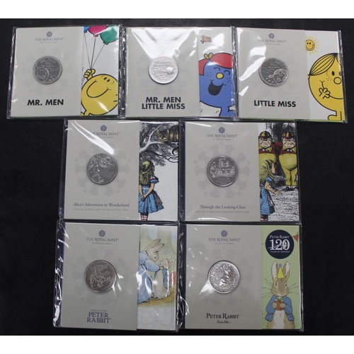 377 - BUNC £5 coins (7), all with young collector interest comprising 2021 Alice's Adventures in Wonderlan... 