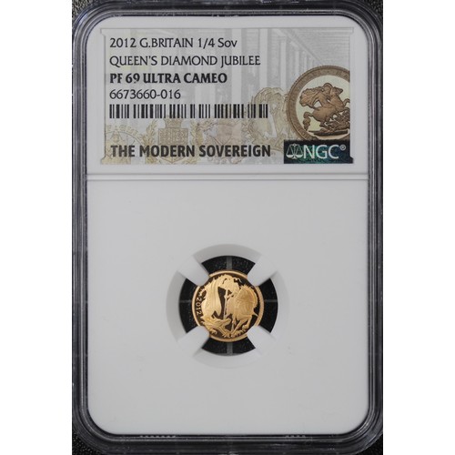 148 - NGC PF69 Ultra Cameo 2012 Proof quarter sovereign, Elizabeth II. Special reverse with stylised St. G... 