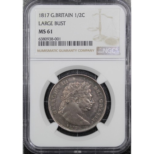 127 - 1817 Halfcrown, NGC MS61, George III. Obv. large 