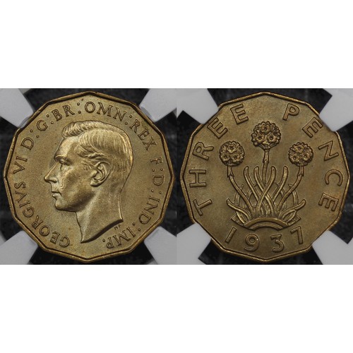 71 - 1937 Brass threepence, NGC MS63, George VI. Darker toned with plentiful lustre. aUNC. [Peck 2370, S.... 