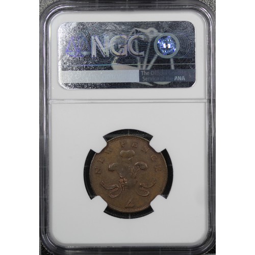 382 - 1971 2p, NGC Mint Error MS63 BN, Elizabeth II. Struck on a split flan of approximately half thicknes... 