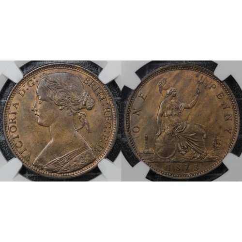 60 - 1873 Penny, NGC MS64BN, Victoria. Residually lustrous with attractive streaky tone to the reverse. A... 