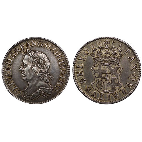 93 - 1658 Shilling, Oliver Cromwell. Obverse draped bust facing left, Reverse with crowned shield, date d... 