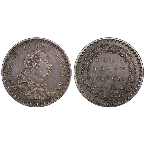 119 - 1811 Eighteen pence bank token, George III, type A3/2 with laureate bust draped in armour. Metal cud... 