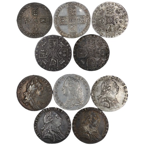 89 - Sixpence (5) all early milled issues and comprising 1696, 1758, 1787 no hearts and 1787 with hearts ... 