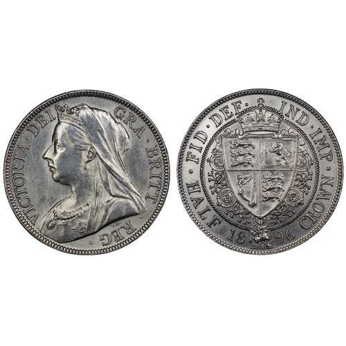 130 - 1896 Halfcrown, Victoria. Obv. old veiled head, Rev. spade-shaped shield within collar of the Garter... 