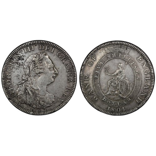 138 - 1804 Bank of England Dollar of 5 Shillings, George III. Type B/2 with 1st leaf of laurel to upright ... 