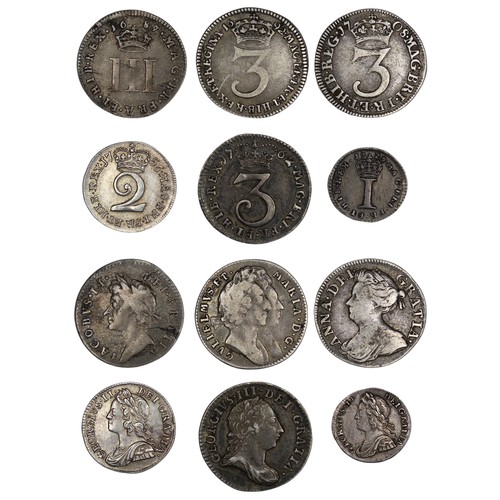 77 - Early milled Maundy oddments (6) comprising 1687 threepence, 1692 threepence, 1708 threepence, 1762 ... 