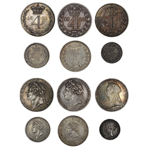 78 - A selection of Maundy oddments (6) comprising 1823 fourpence, 1828 fourpence, 1893 fourpence, 1822 t... 