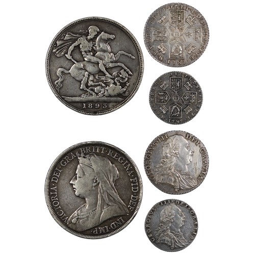 134 - A small assortment of pre-1920 coins (3) comprising 1787 shilling (no hearts), 1787 sixpence (no hea... 