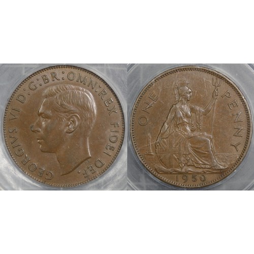 65 - 1950 Penny, CGS60, George VI. A key series date with a mintage of 240,000. EF. [Freeman 240 (Dies 3+... 