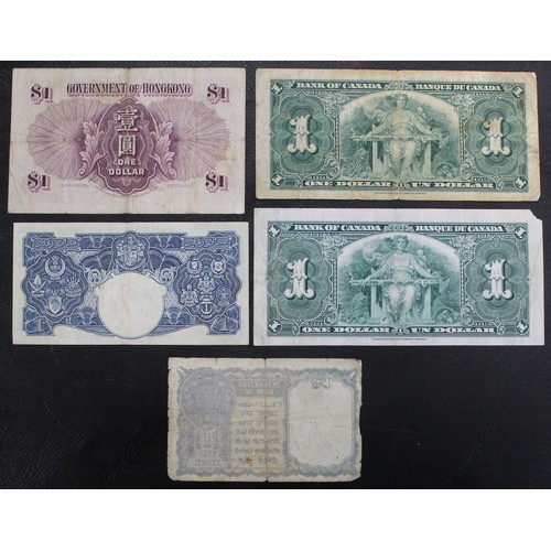 23 - A selection world banknotes (5) comprised of Commonwealth/Territory issues of George VI from Malaya,... 