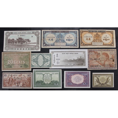 7 - French Indochina banknote assortment (13), 5 cents to 5 Piastres. Generally Fair to VF and comprisin... 