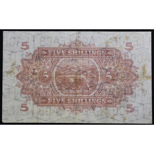 6 - The East Africa Currency Board, 1941 5 Shillings, George VI. VF, stained & folded now straighten... 