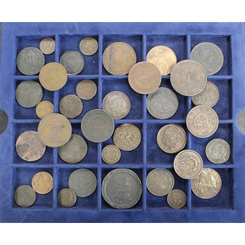 406 - An assorted collection of UK & world copper & bronze coins (35). Predominantly 19th century ... 