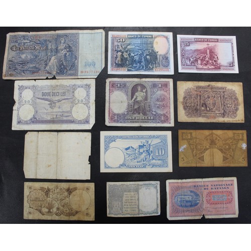 21 - A selection world banknotes (12) of mixed countries, denominations and grades to include Spanish, Ro... 