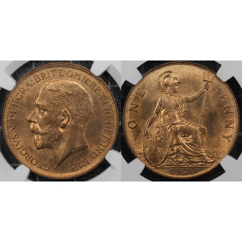 62 - 1926 Penny, NGC MS64 RB, George V. Rich copper-orange tones. A super example, UNC or very near so. [... 