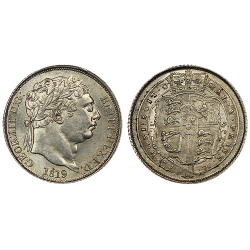 85 - 1819 Sixpence, George III. Obverse with laureate bust, Rev. crowned shield in garter. Very small 8 i... 