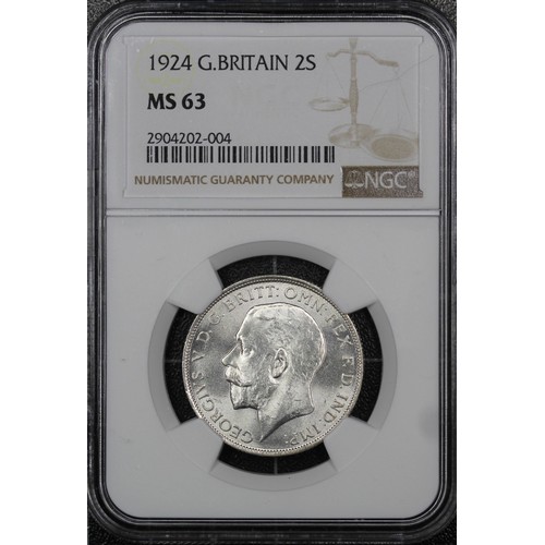 123 - 1924 Florin, NGC MS63, George V. An extremely difficult coin to find in the highest grades, evidence... 