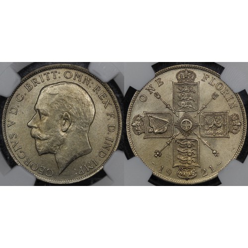 122 - TOP POP 1921 Florin, NGC MS65, George V. A choice example with virtually full strike and much lustre... 