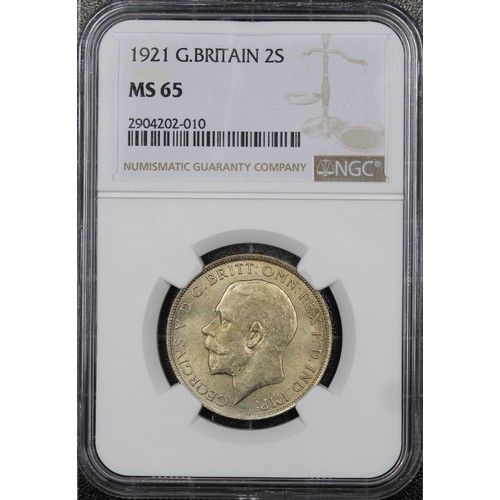 122 - TOP POP 1921 Florin, NGC MS65, George V. A choice example with virtually full strike and much lustre... 