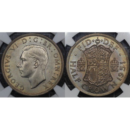 132 - TOP POP 1951 Halfcrown, NGC MS66, George VI. Obv. bare head left, second rev. with FID DEF above shi... 