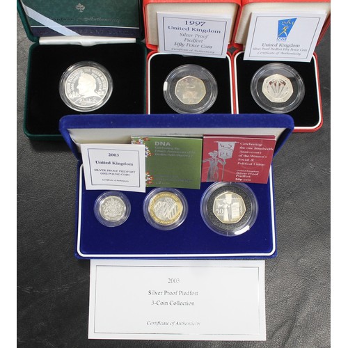 400 - Silver proof piedfort cased and set coins (4) comprising 1997 50p, 1998 NHC 50p, 2000 Queen Mother C... 