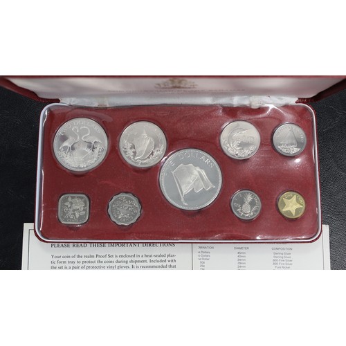 404 - 1974 Bahamas 9-coin proof set, $5 to 1cent. The larger four denominations struck in sterling and 80%... 