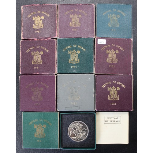 411 - 1951 Festival of Britain crowns, George VI (10). In red and green cases of issue complete with COA's... 