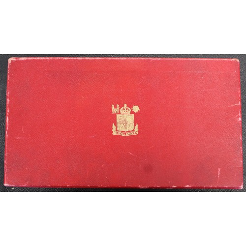 147 - 1950 Proof set, George VI, in original red box of issue. Obverses all with signs of ribbon toning, t... 