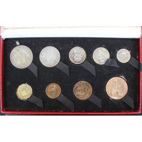 147 - 1950 Proof set, George VI, in original red box of issue. Obverses all with signs of ribbon toning, t... 