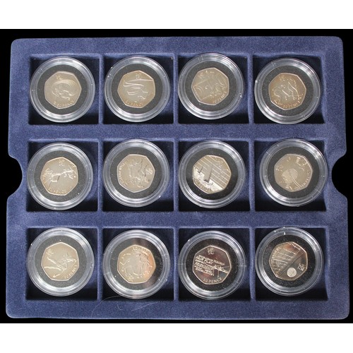 174 - BUNC London 2012 Olympics 50p collection housed in display case and finished with official 2012 £5 c... 