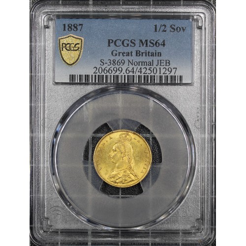 82 - 1887 Half Sovereign, PCGS MS64, Victoria. Imperfect J in JEB appearing as IEB. A superb example with... 